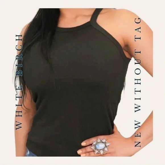 White BIRCH HALTER TANK TOP SIZE 1X BLACK IN COLOR SMOCKING‎ THROUGH OUT TOP - Picture 1 of 8
